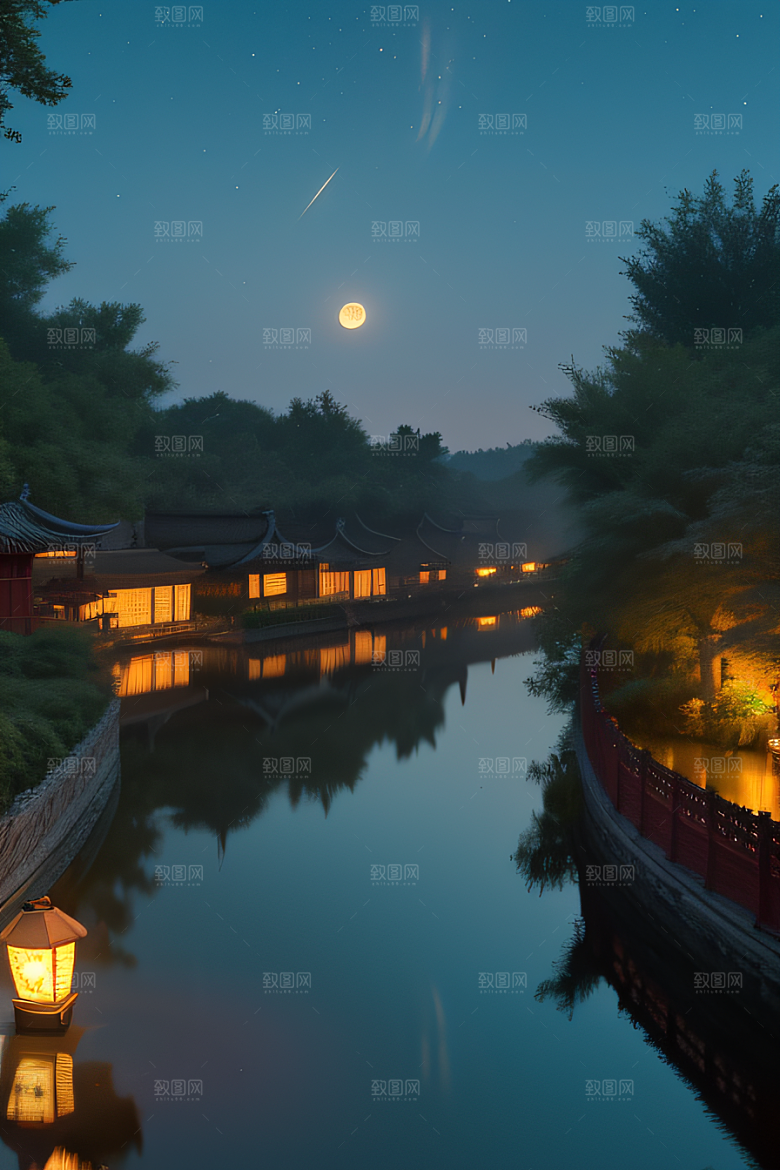 灯笼光芒温暖诱人的夜晚