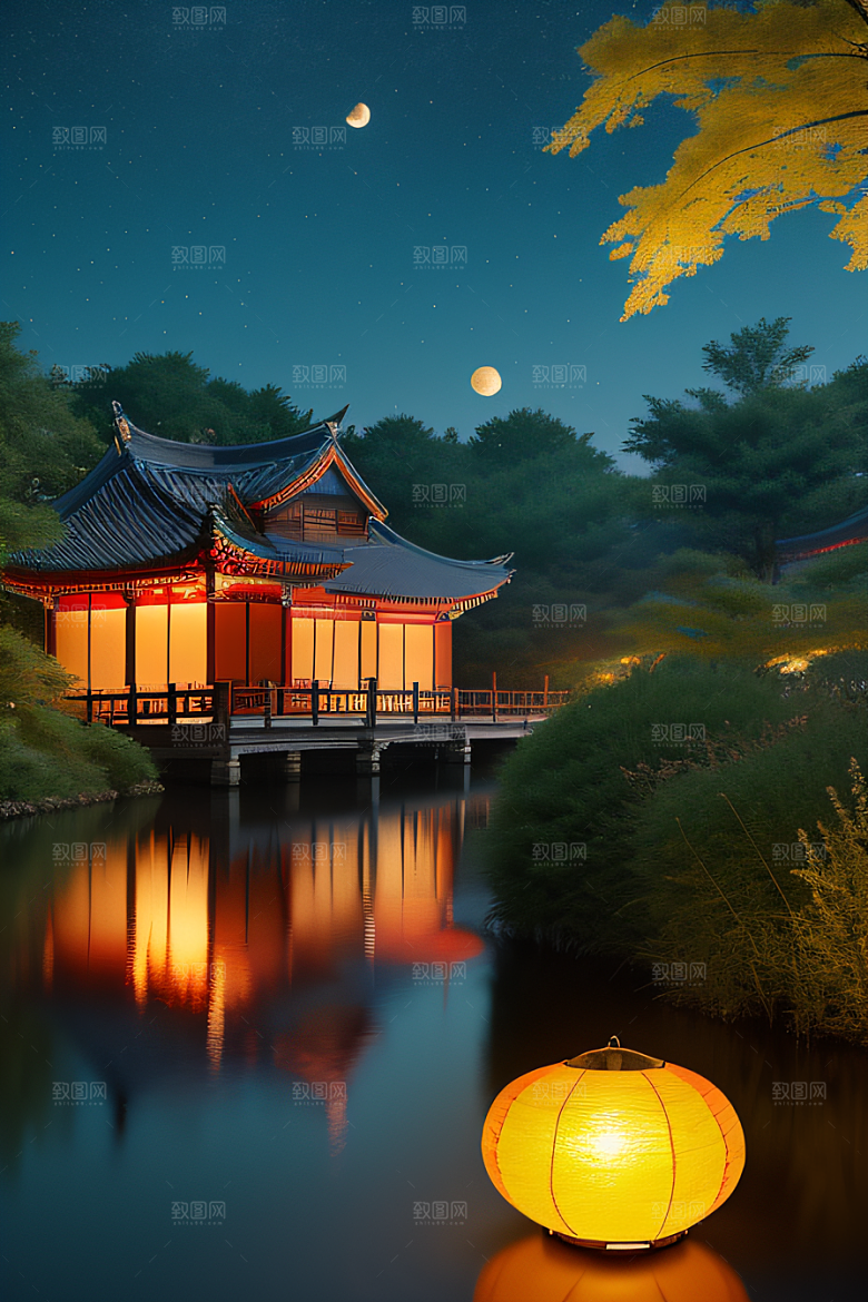 灯笼光芒温暖诱人的夜晚