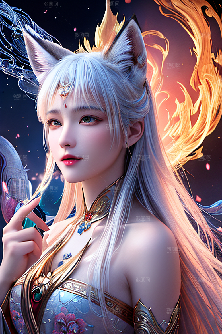 神秘存在白九尾狐的仙境之美