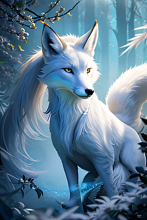 超凡之美白色九尾狐肖像的惊人细腻
