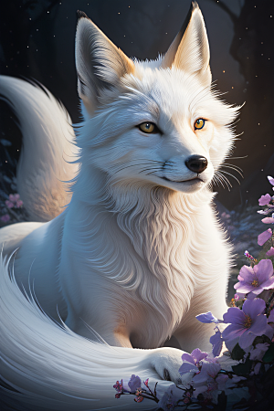 超凡之美白色九尾狐肖像的惊人细腻