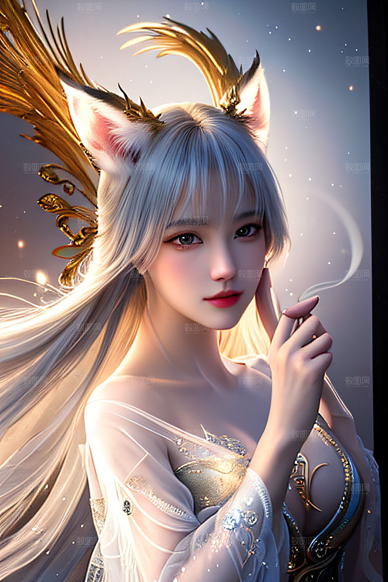 神秘存在白九尾狐的仙境之美
