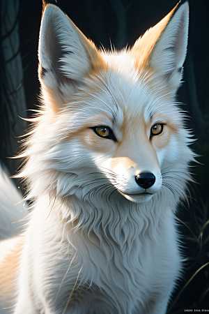精致细节白九尾狐肖像的艺术之美
