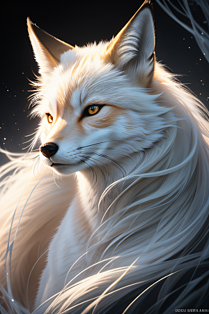 惊艳肖像白色九尾狐的迷人美丽