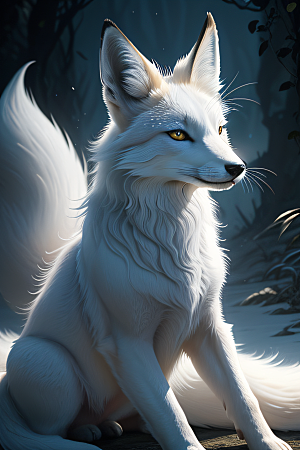 惊艳肖像白色九尾狐的迷人美丽