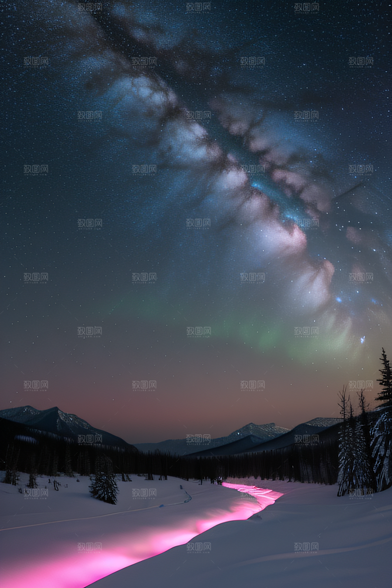 白雪飘扬中的奇幻极光