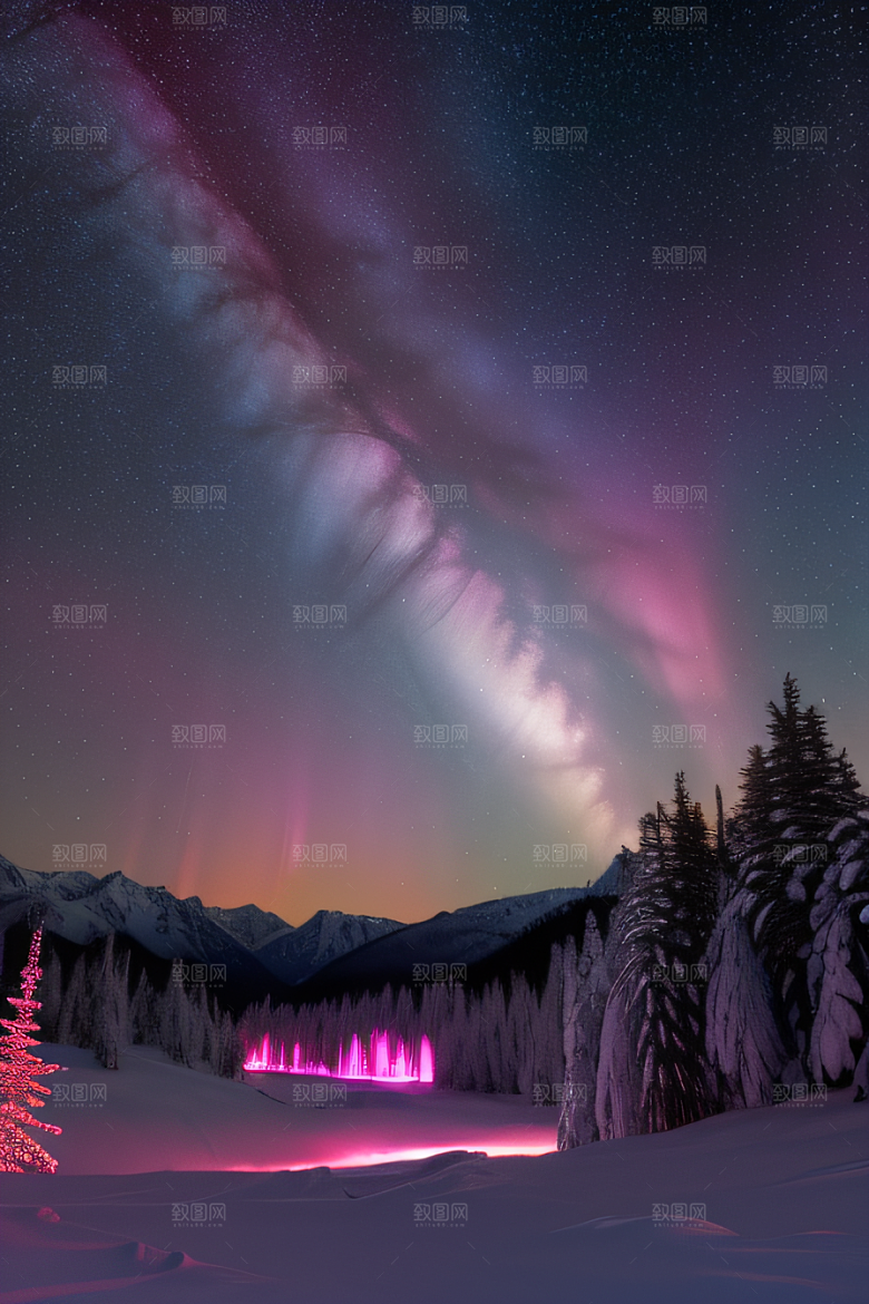 白雪中闪烁的彩色星星