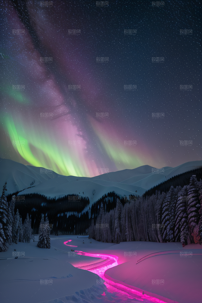 白雪中闪烁的彩色星星