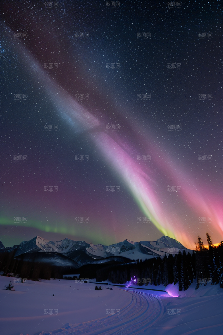 白雪中闪烁的彩色星星