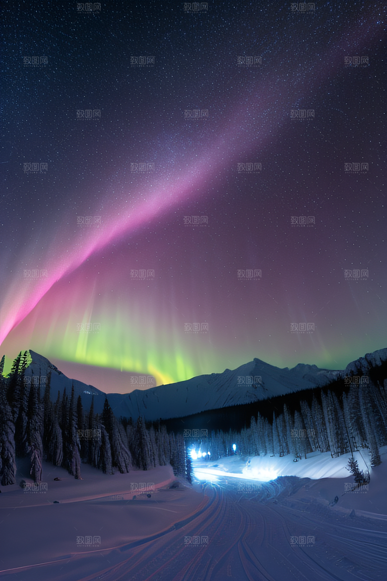 白雪中闪烁的彩色星星