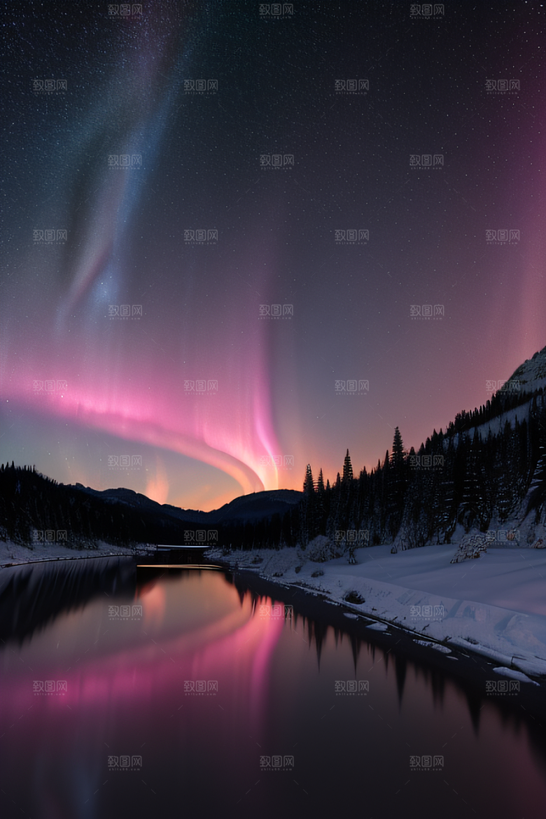 白雪中闪烁的彩色星星