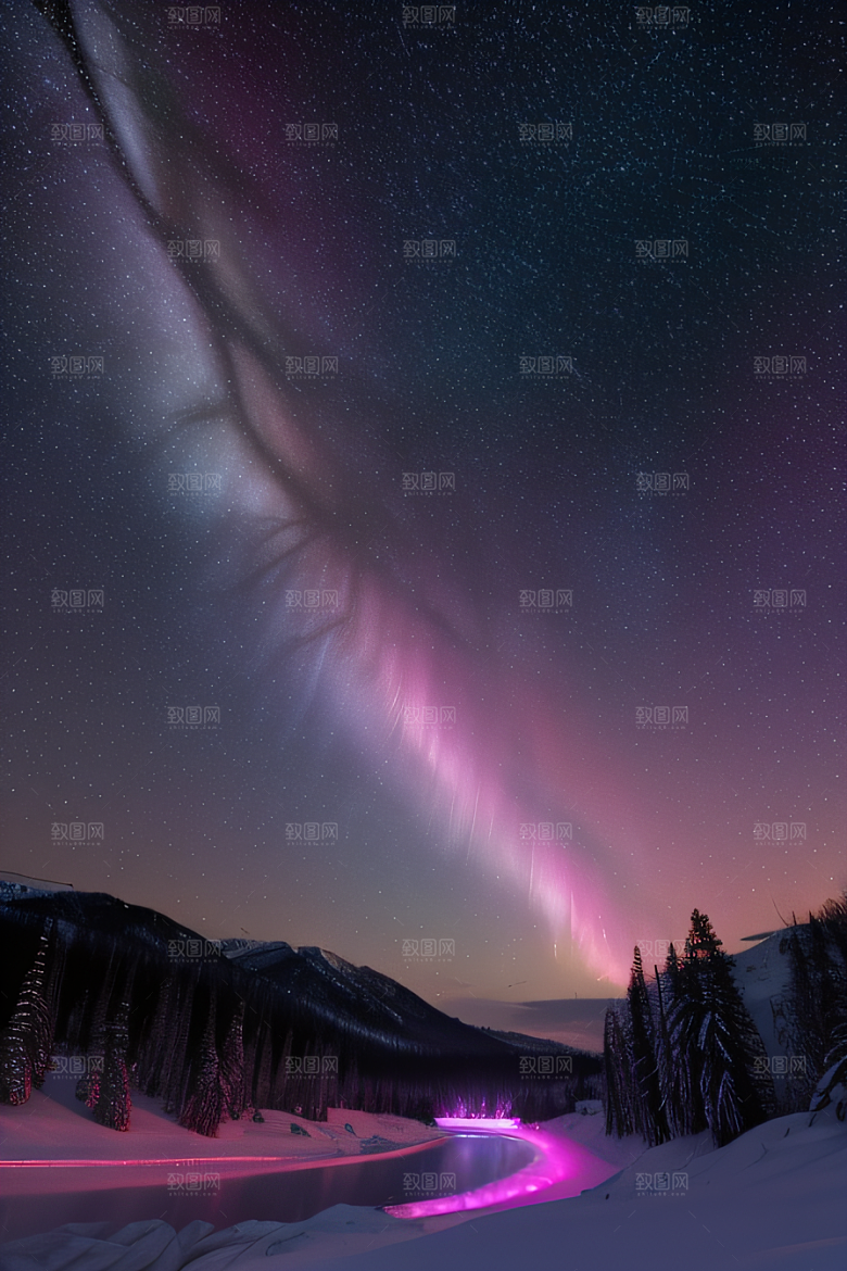 白雪中闪烁的彩色星星