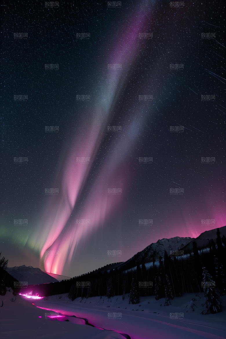 白雪中闪烁的彩色星星