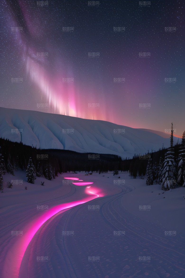 白雪中闪烁的彩色星星