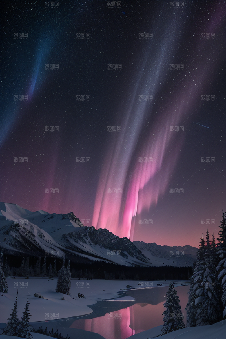 白雪中闪烁的彩色星星