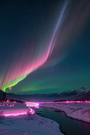 白雪中闪烁的彩色星星