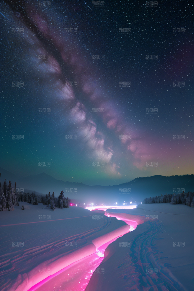 白雪皑皑中的粉色奇观