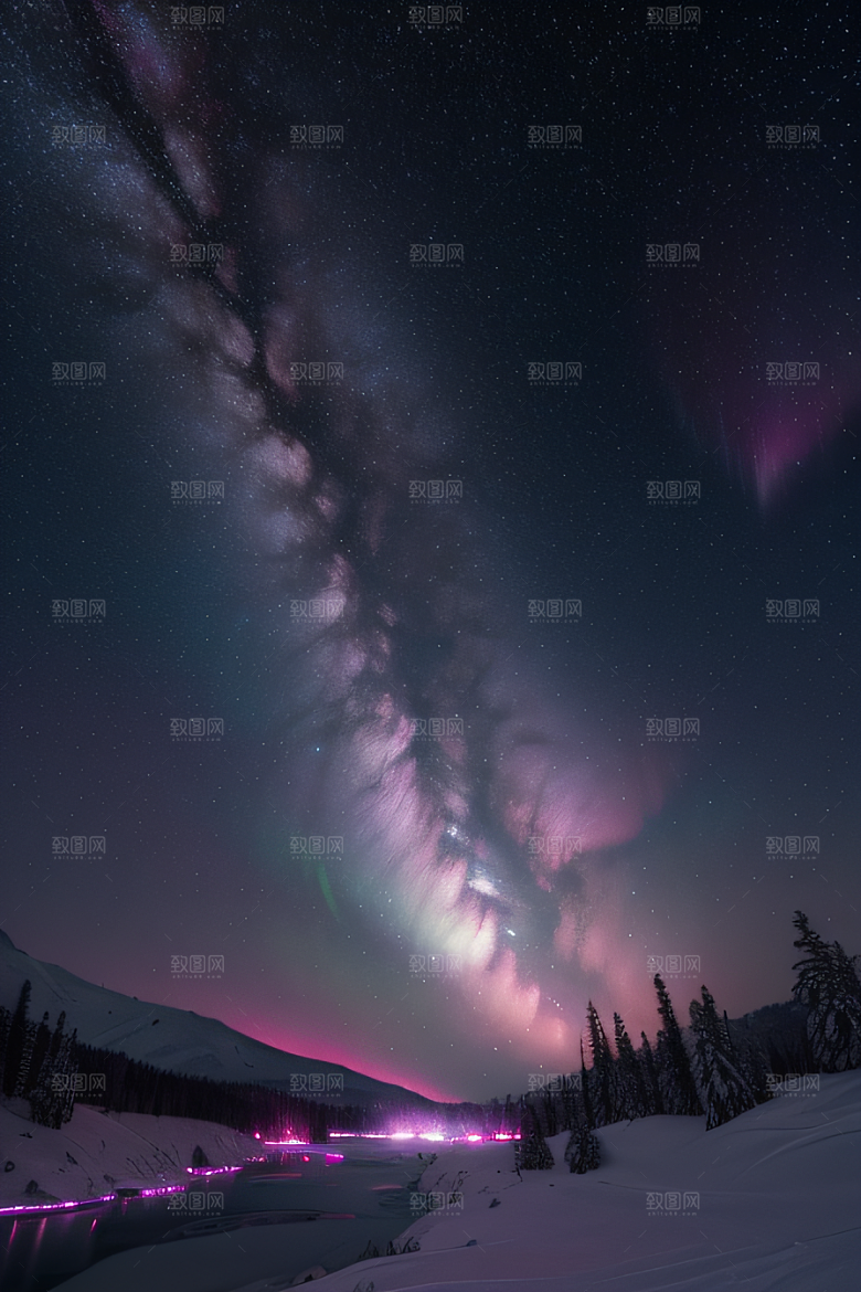 白雪飘扬中的奇幻极光
