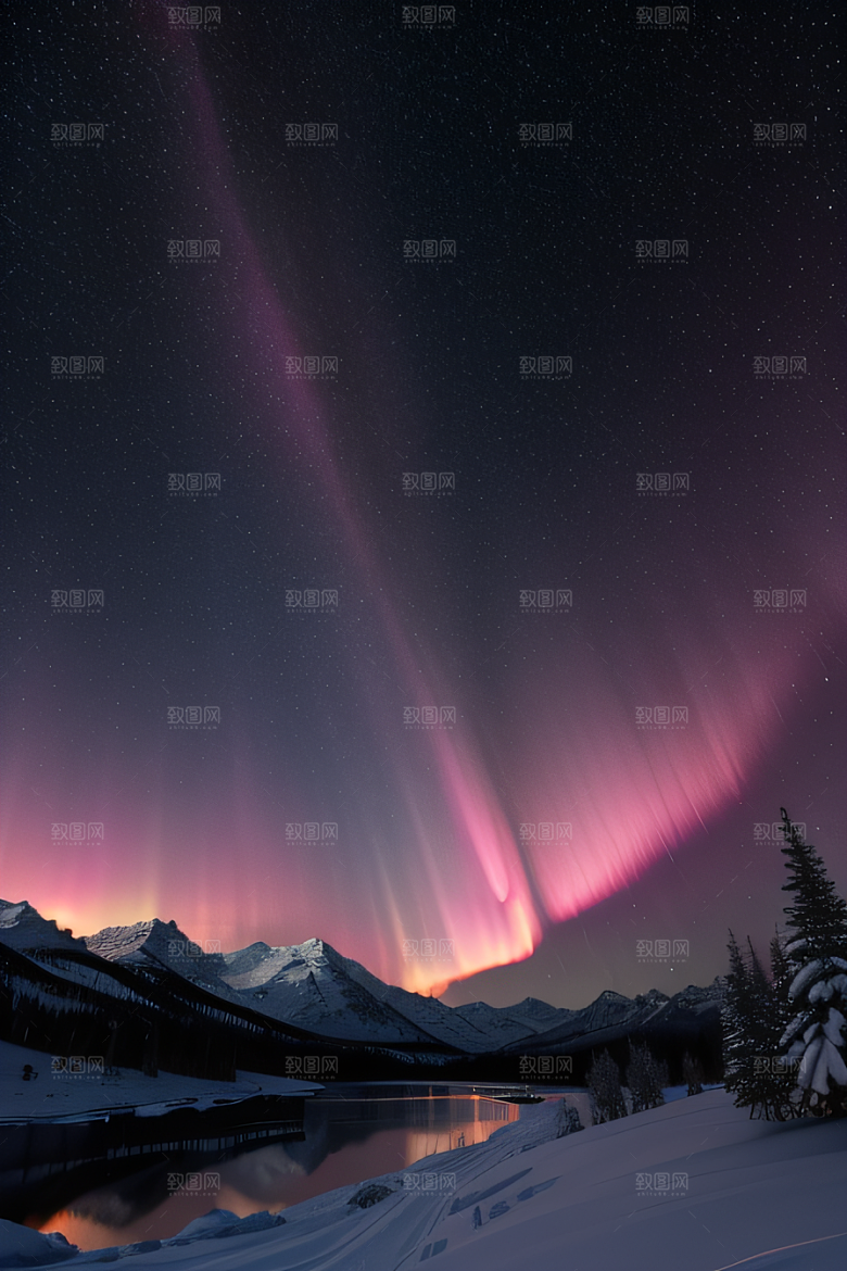 白雪飘扬中的奇幻极光