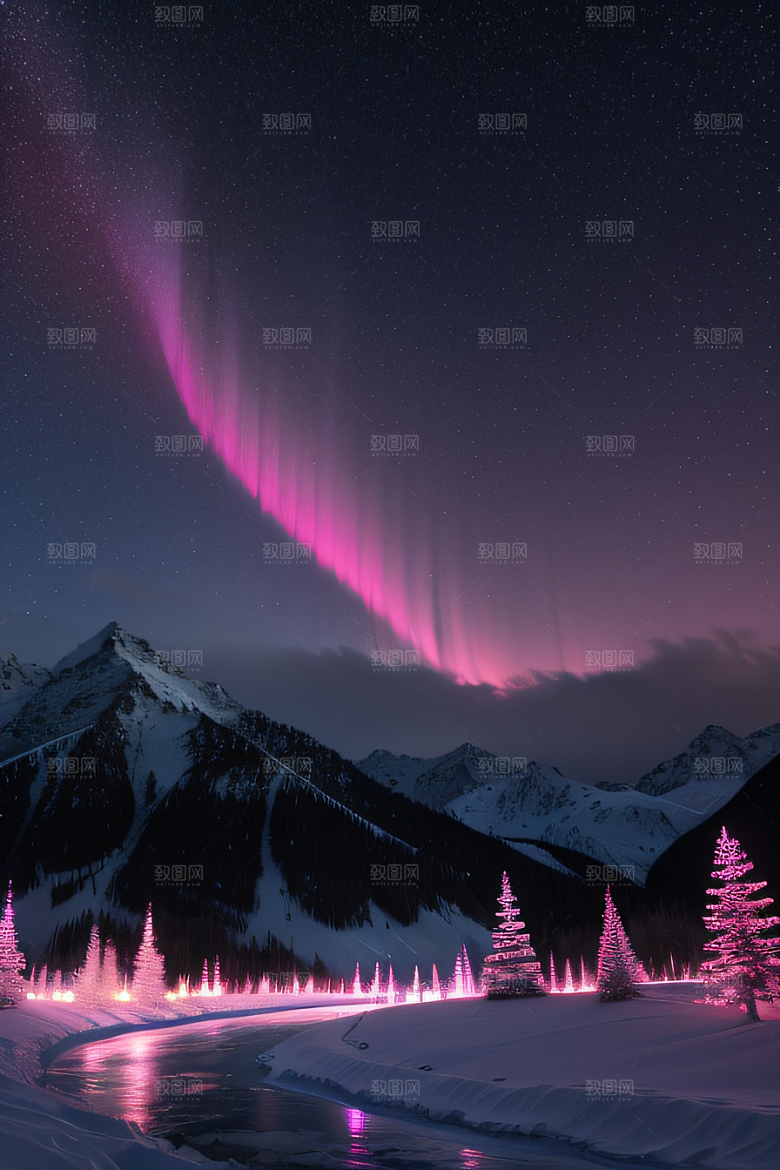 白雪飘扬中的奇幻极光