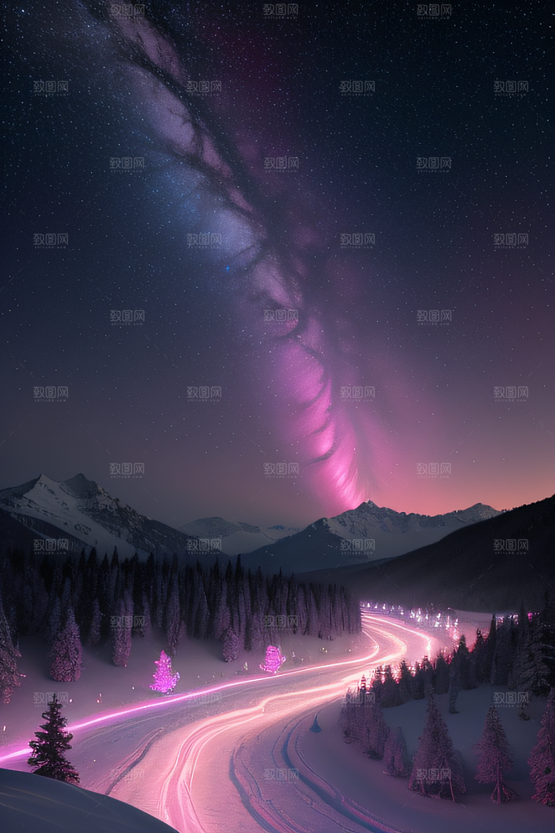 白雪飘扬中的奇幻极光