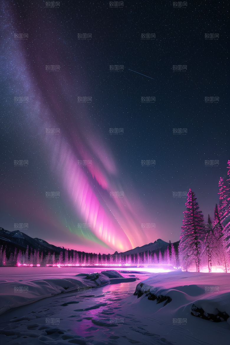 白雪飘扬中的奇幻极光
