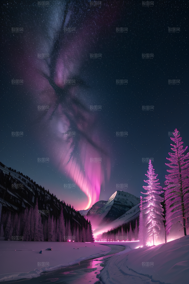 白雪中闪烁的彩色星星