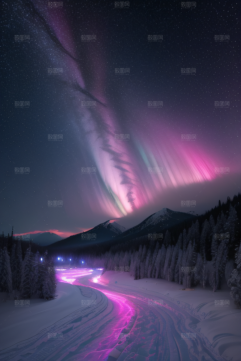 白雪中闪烁的彩色星星
