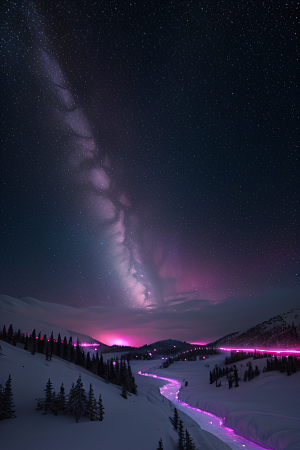 白雪中闪烁的彩色星星