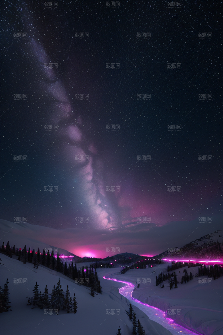 白雪中闪烁的彩色星星