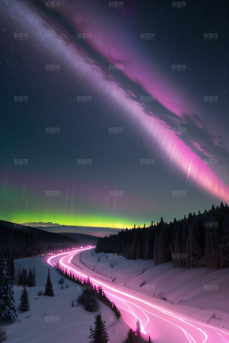 白雪中闪烁的彩色星星