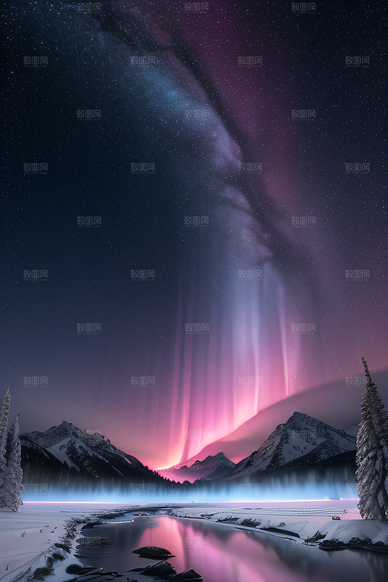 白雪中闪烁的彩色星星