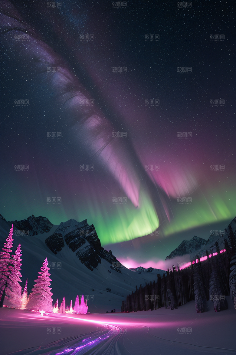白雪中闪烁的彩色星星
