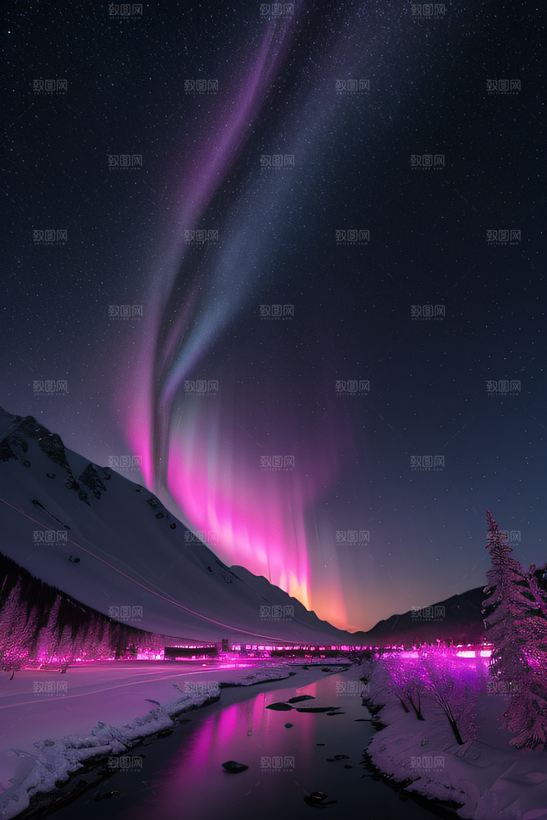 白雪中闪烁的彩色星星