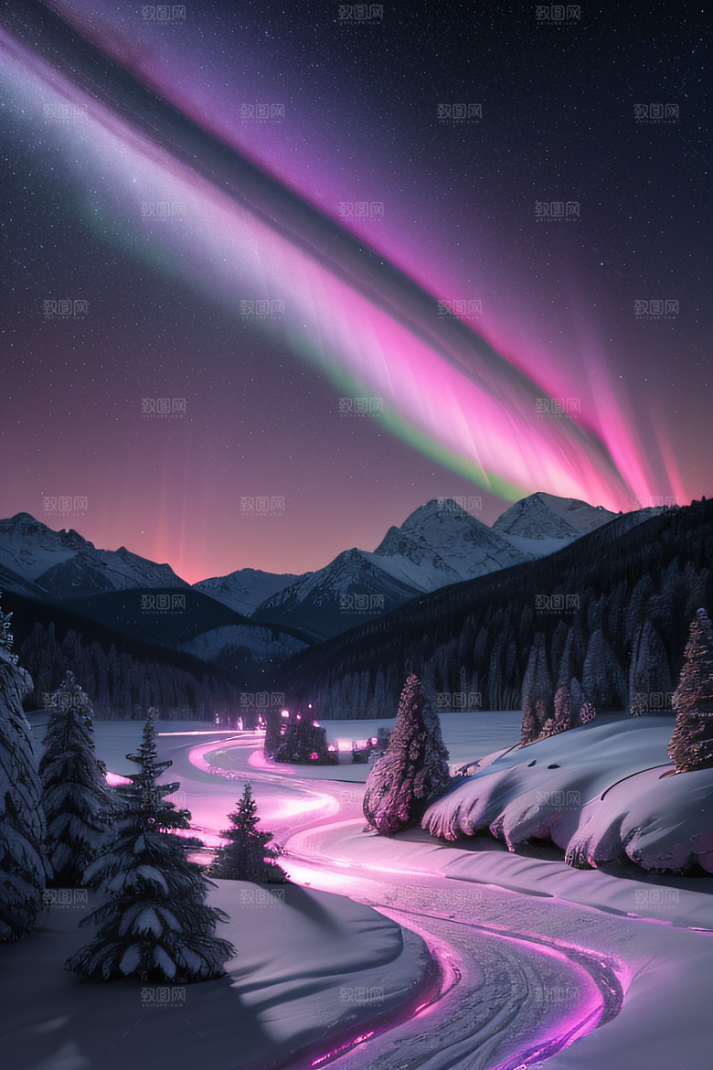 白雪中闪烁的彩色星星