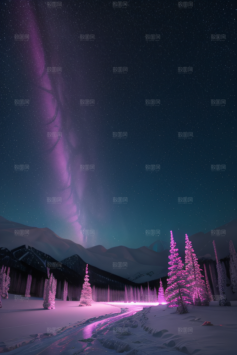 白雪中闪烁的彩色星星