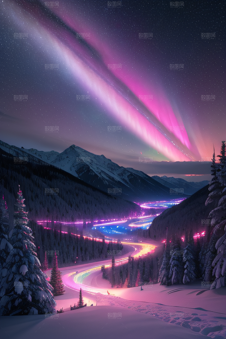 白雪皑皑中的粉色奇观
