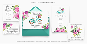 精美花卉单车婚礼卡片设计模板