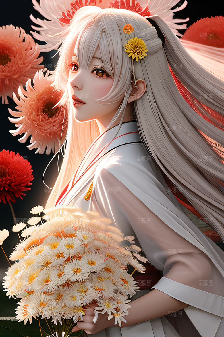 忠诚纯洁之美高清日本动画中的星光菊花