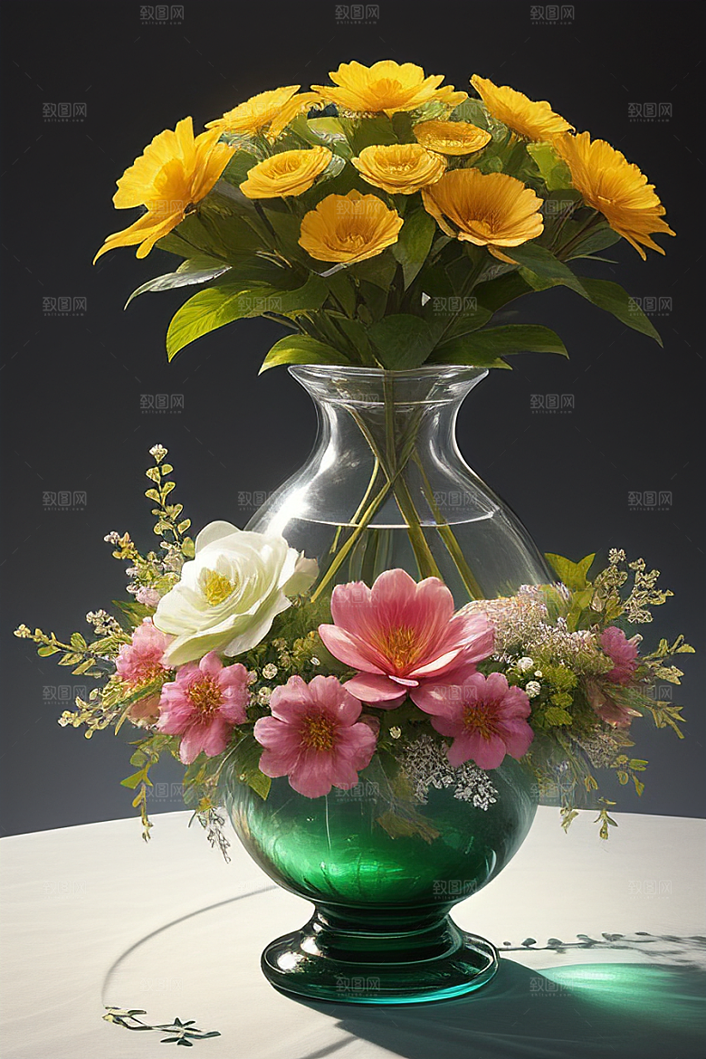 绿瓶插花自然之美的绽放
