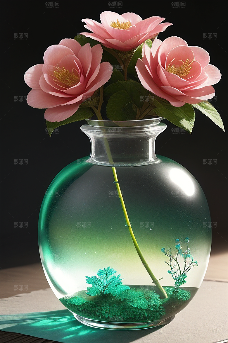绿瓶插花自然之美的绽放
