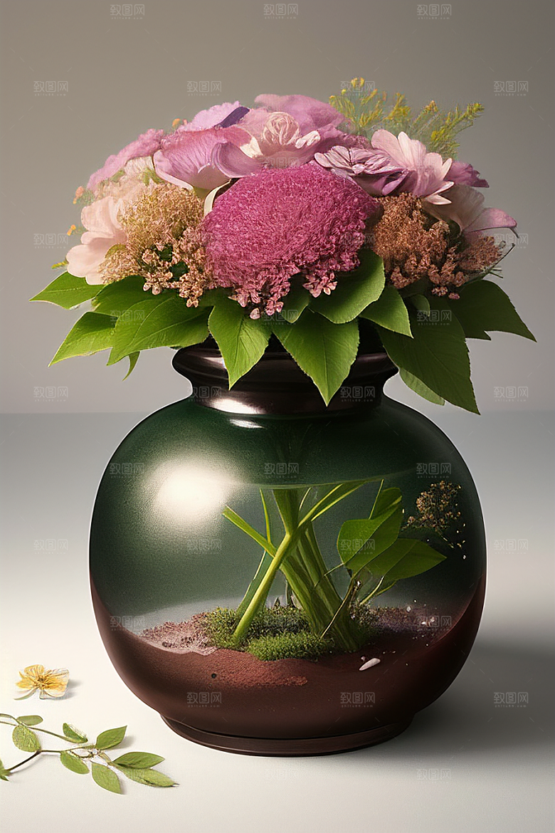 绿瓶插花自然之美的绽放