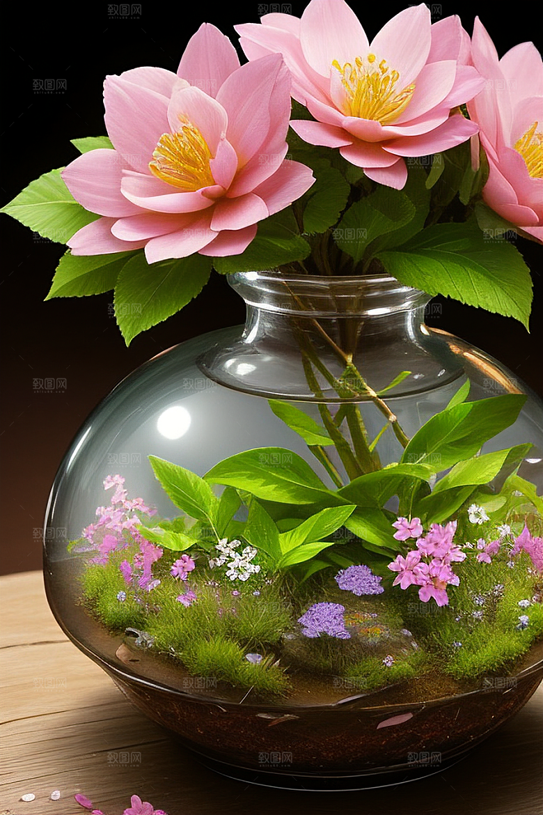 绿瓶插花自然的生命之美