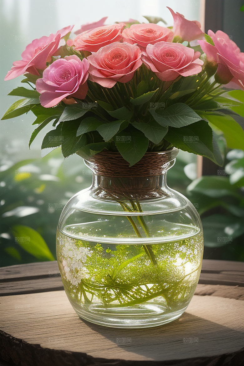 绿瓶插花自然的生命之美