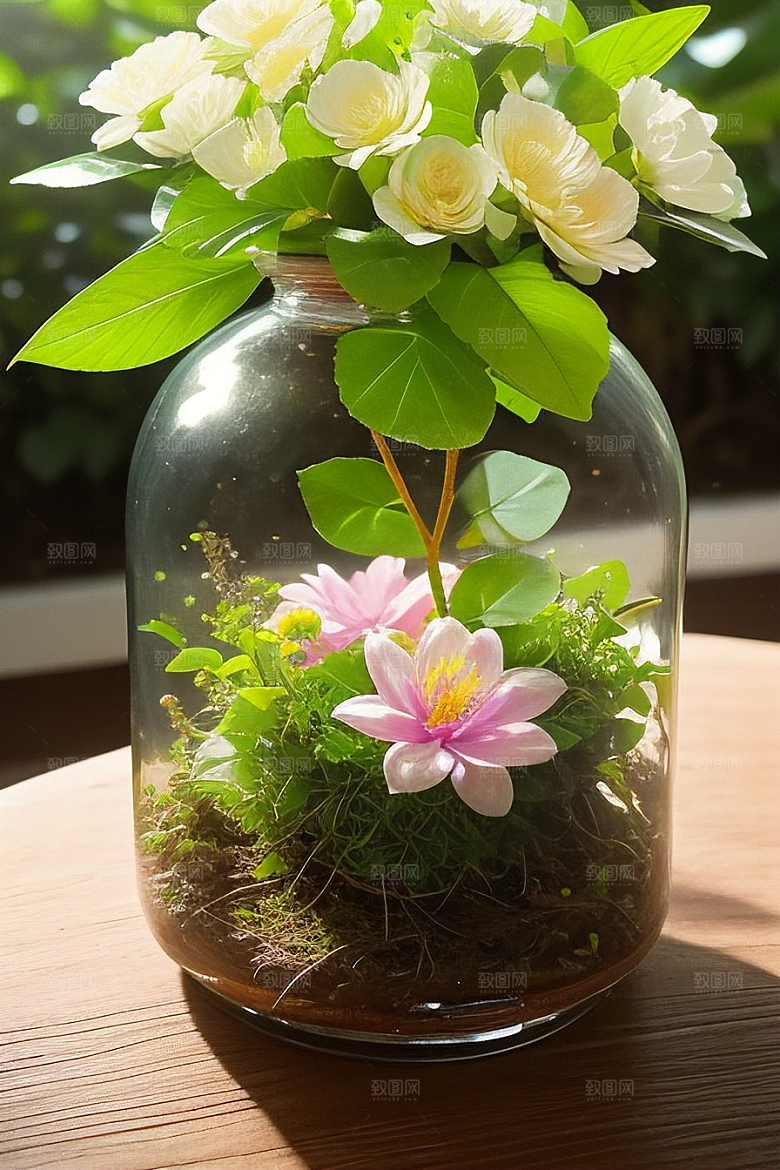 绿瓶插花自然与艺术的完美结合