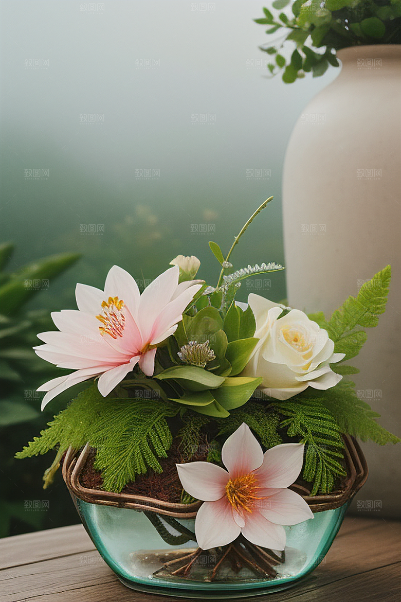 绿瓶插花自然与艺术的完美结合