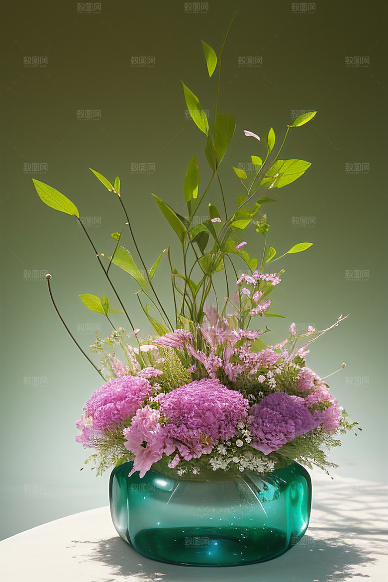 绿瓶插花自然与艺术的完美结合
