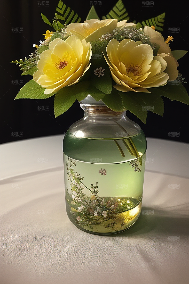 绿瓶插花自然与艺术的完美结合