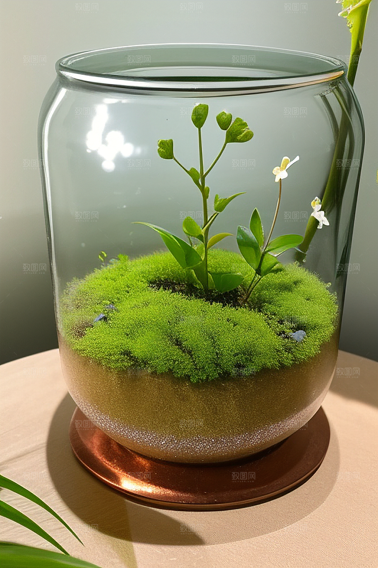绿瓶插花自然与艺术的完美结合