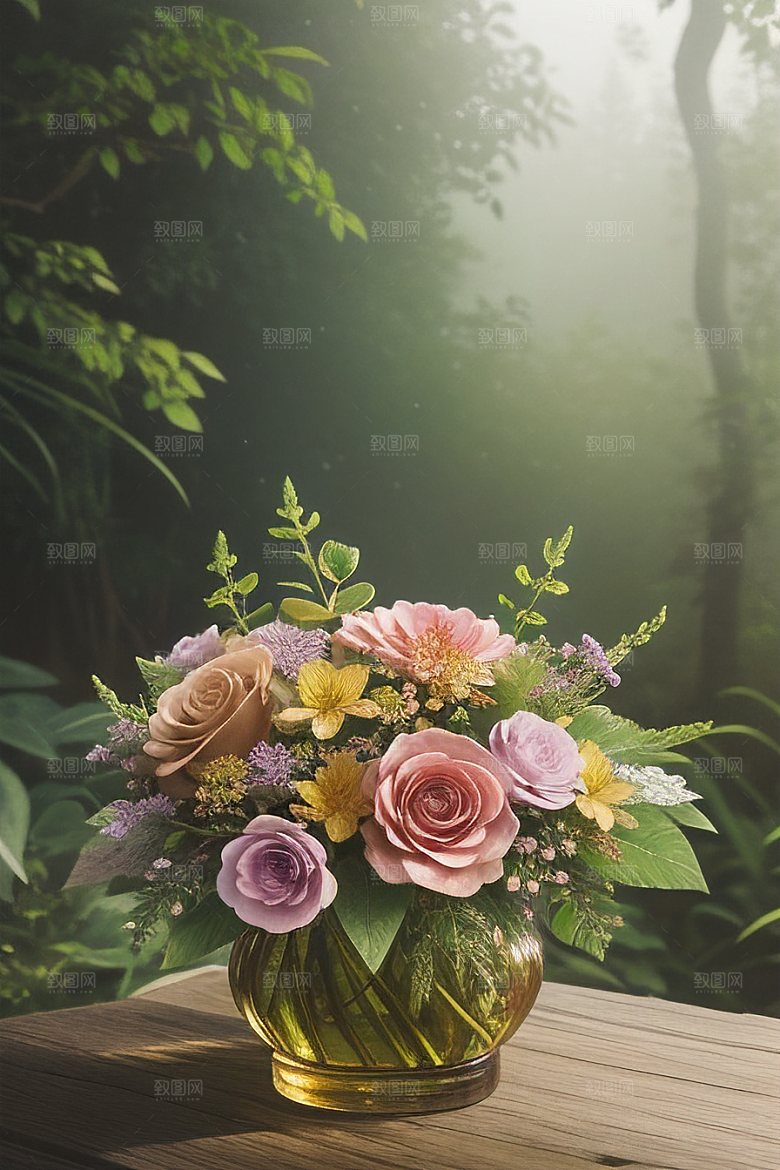 绿瓶插花自然与艺术的完美结合